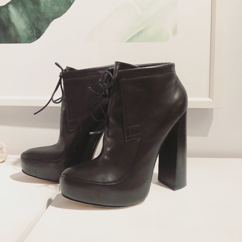 Incredible black leather ALEXANDER WANG Constance Ankle Boots Platform Heel 40